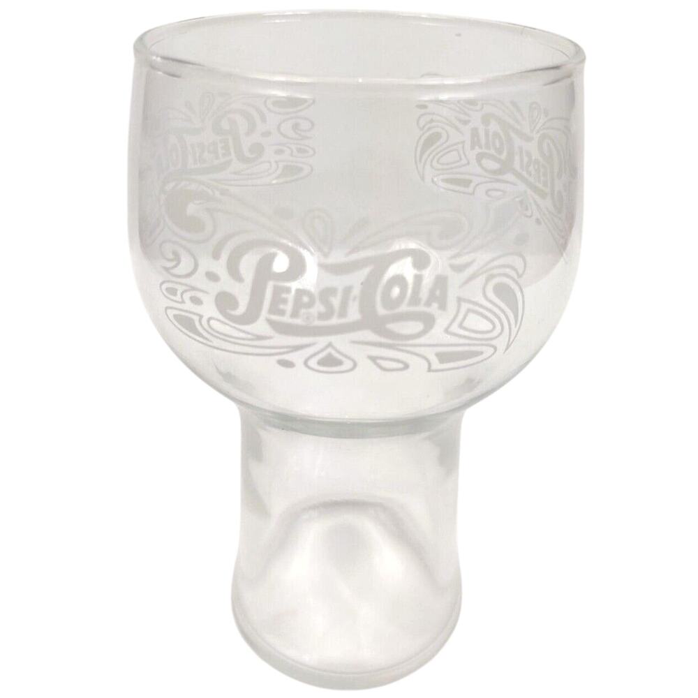 Vintage Pepsi Cola 1970’s Pedestal Drinking Glass White Lettering - 16 oz